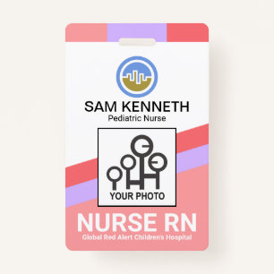 Slanting Colourful Stripes Nurse Photo Template ID Badge