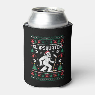 Slapsquatch Bigfoot Hockey Ugly Sweater Christmas Can Cooler