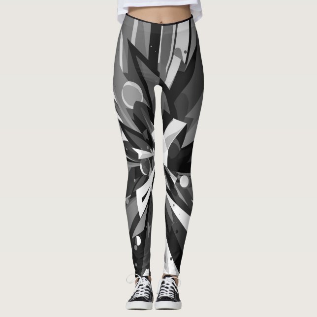 Slashes of Black + Grey Colour on Customised Moder Leggings (Front)