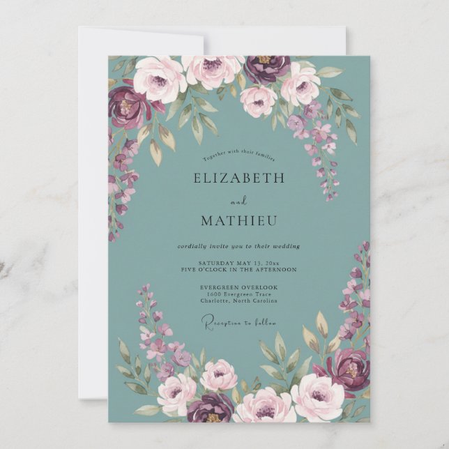 Slate Amethyst Petal Wedding Invitation (Front)