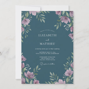 Slate Amethyst Watercolor Wedding Invitation