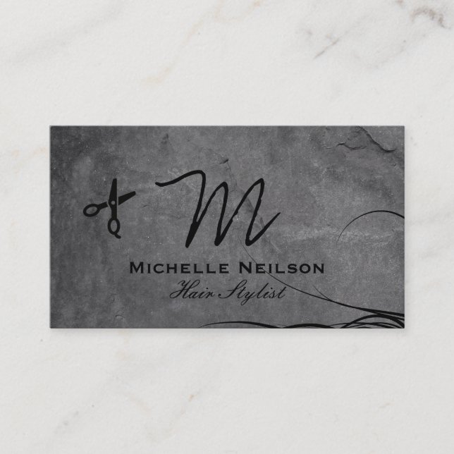 Slate and Flowing Hair | Hair Stylist Business Card (Front)