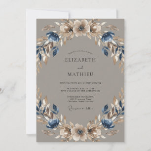 Slate Anemone Wreath Wedding Invitation