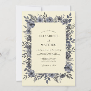 Slate Antique Cream Foliage Eucalyptus Wedding Invitation