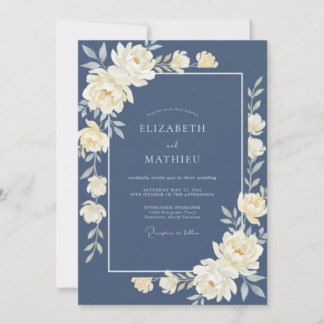 Slate Antique Ivory Petal Wedding Invitation (Front)