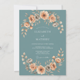 Slate Apricot Petal Wedding Invitation