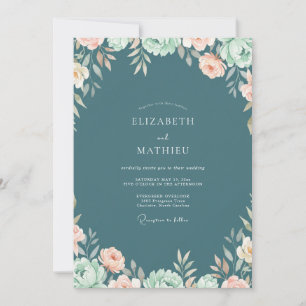 Slate Apricot Wildflower Wedding Invitation