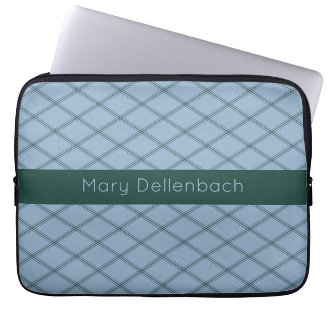 Slate Art Deco Pattern with Forest Name Stripe Laptop Sleeve (Front)