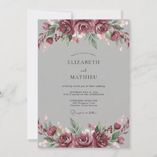 Slate Berry Petal Wedding Invitation