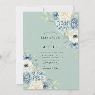 Slate Bloom Romantic Flourish Wedding Invitation
