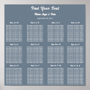 Slate Blue 12x12 Alphabetical Seating Plan  Poster