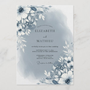 Slate Blue Abstract Floral Wedding Invitation