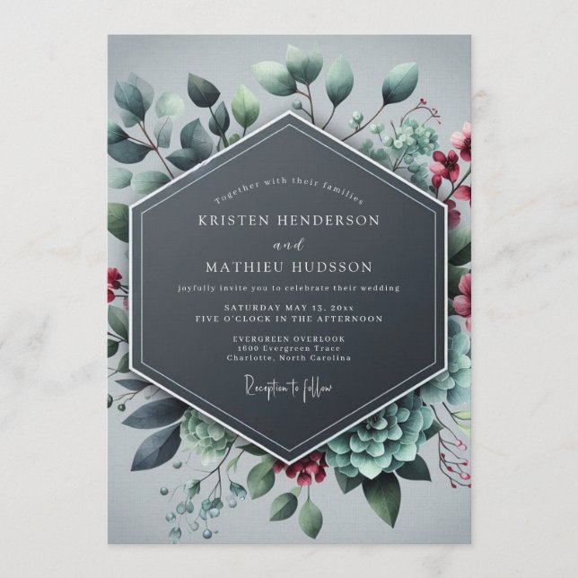 Slate Blue Alluring Winter Wedding Invitation (Front)