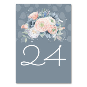 Slate Blue and Dusty Rose Floral Watercolors Table Number