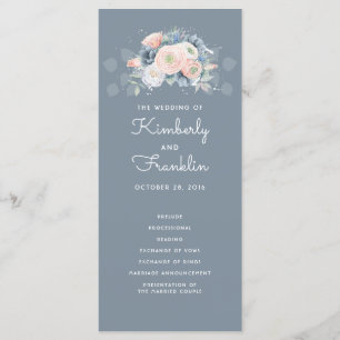 Slate Blue and Dusty Rose Floral Wedding Programs Programme