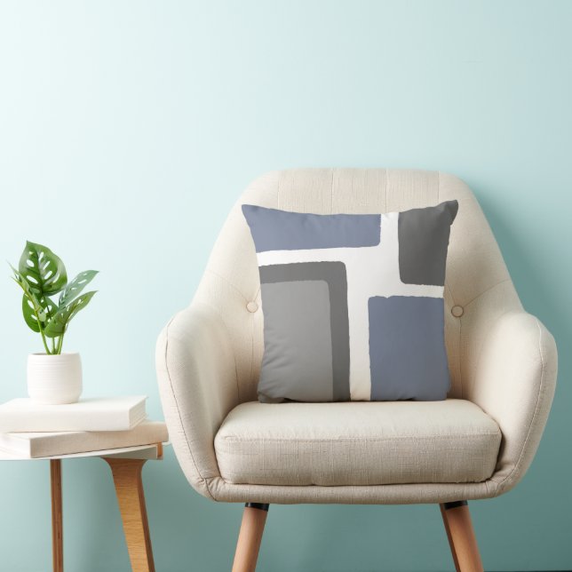  Slate Blue and Grey Minimalist Colour Block Cushion (Chair)