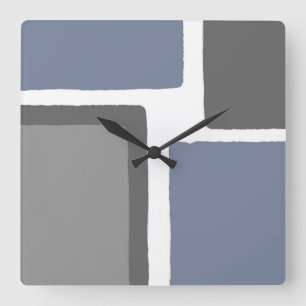 Slate Blue and Grey Minimalist Colour Block  Square Wall Clock