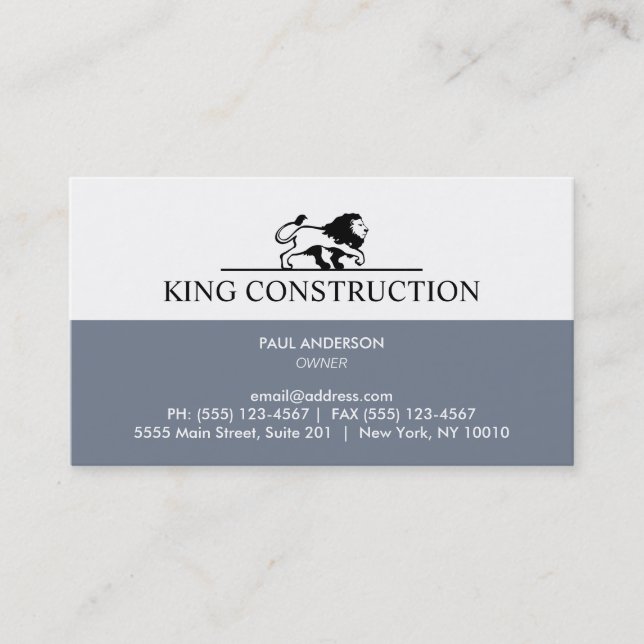 Slate Blue and White Lion Logo Business Card (Front)