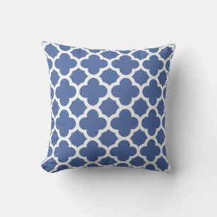 Slate Blue and White Quatrefoil Pattern Pillow