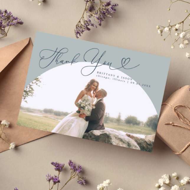 Slate Blue Arch Wedding Thank you Script Card (Creator Uploaded)