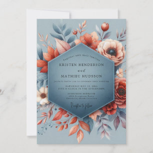Slate Blue Autumnal Bloom Wedding Invitation