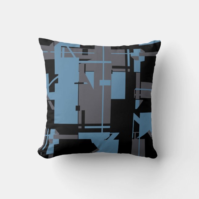 Slate Blue Black Taupe Geometric Shapes Design Cushion (Front)
