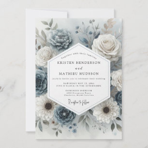 Slate Blue Bloom Romance Wedding Invitation