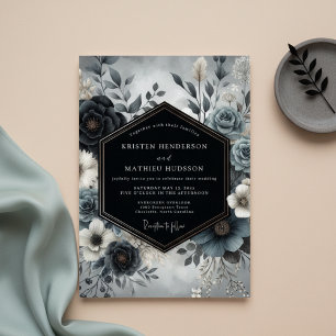 Slate Blue Bloom Wedding Invitation