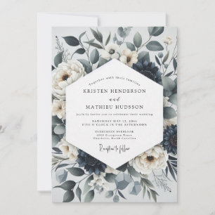 Slate Blue Botanical Ethereal Wedding Invitation