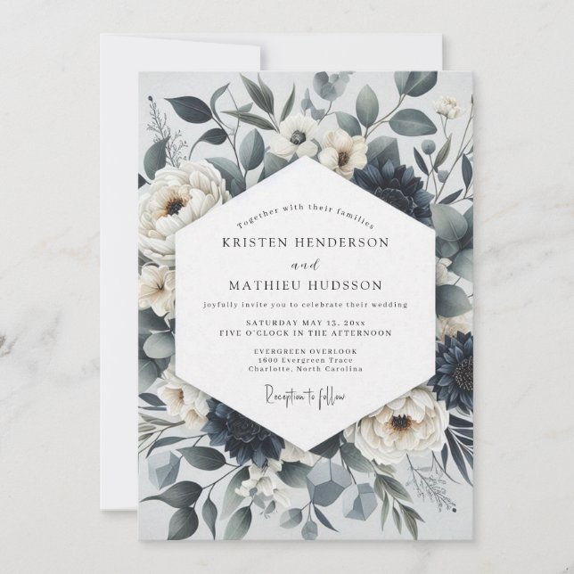 Slate Blue Botanical Ethereal Wedding Invitation (Front)