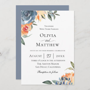 Slate Blue Botanical Wedding Invitation