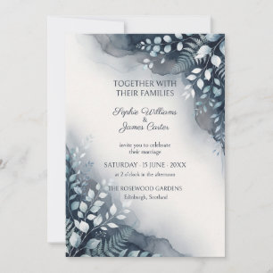 Slate Blue Botanical Wedding Invitation