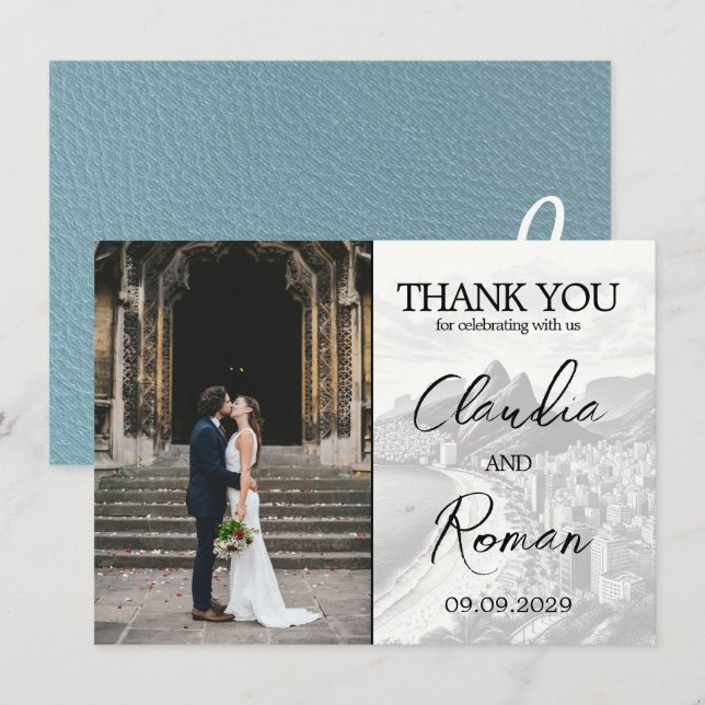 Slate Blue Brazil Passport Thank You Card (Front/Back)