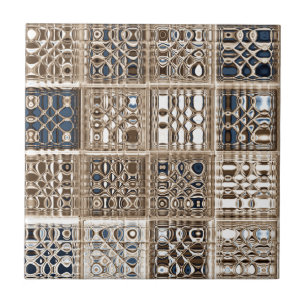 Slate Blue Brown Sari Mosaic Pattern Art Tile