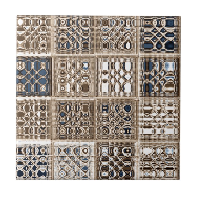 Slate Blue Brown Sari Mosaic Pattern Art Tile (Front)