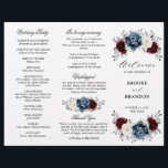 Slate Blue Burgundy Boho Wedding Tri-Fold Program<br><div class="desc">Slate,  Burgundy,  White ivory themed floral wedding tri fold program  featuring elegant bouquet of burgundy,  slate,  dusty blue,  ivory roses and peony flowers and dusty green eucalyptus leaves. Please contact me for any help in customisation or if you need any other product</div>