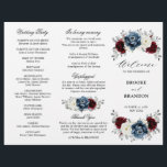 Slate Blue Burgundy Boho Wedding Tri-Fold Program<br><div class="desc">Slate,  Burgundy,  White ivory themed floral wedding tri fold program  featuring elegant bouquet of burgundy,  slate,  dusty blue,  ivory roses and peony flowers and dusty green eucalyptus leaves. Please contact me for any help in customisation or if you need any other product</div>