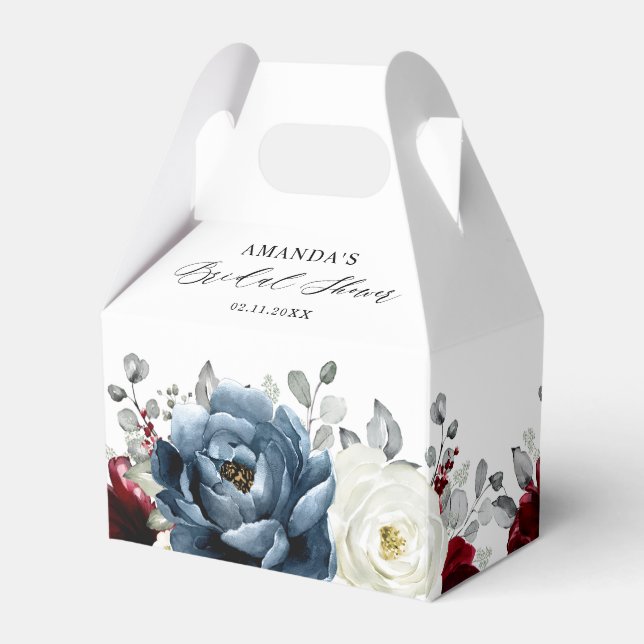 Slate Blue Burgundy White Ivory Boho Bridal Shower Favour Box (Back Side)
