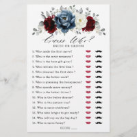 Slate Blue Burgundy White Ivory Bridal Shower Game