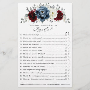 Slate Blue Burgundy White Ivory Bridal Shower Game