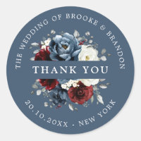 Slate Blue Burgundy White Ivory Floral Thank you C