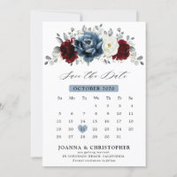 Slate Blue Burgundy White Ivory Floral Wedding 