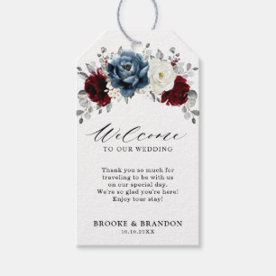 Slate Blue Burgundy White Ivory Wedding Welcome Gift Tags