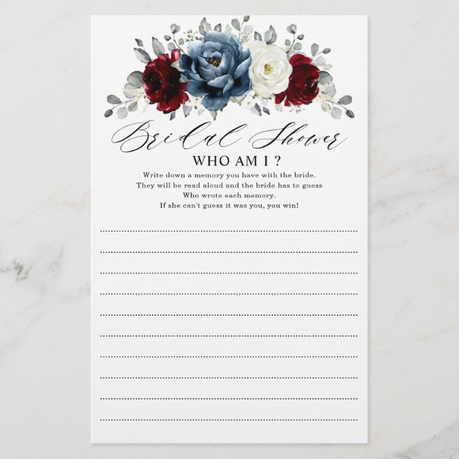 Slate Blue Burgundy White Ivory Who Am I Game      (Front)