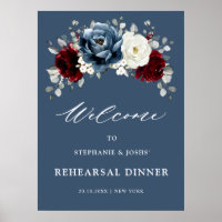 Slate Blue Burgundy White Rehearsal Dinner Welcome