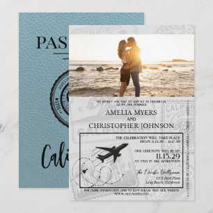 Slate Blue California Passport Wedding Invitation