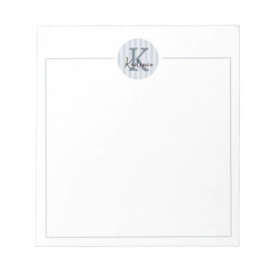 Slate Blue Charcoal Custom Striped Circle Monogram Notepad