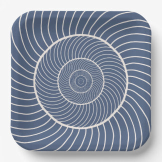 Slate blue cream spiral snail fibonacci paper plat paper plate