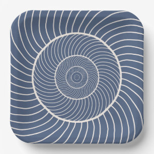 Slate blue cream spiral snail fibonacci paper plat plate