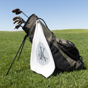 Slate Blue Custom Striped Circle Monogram Golf Towel